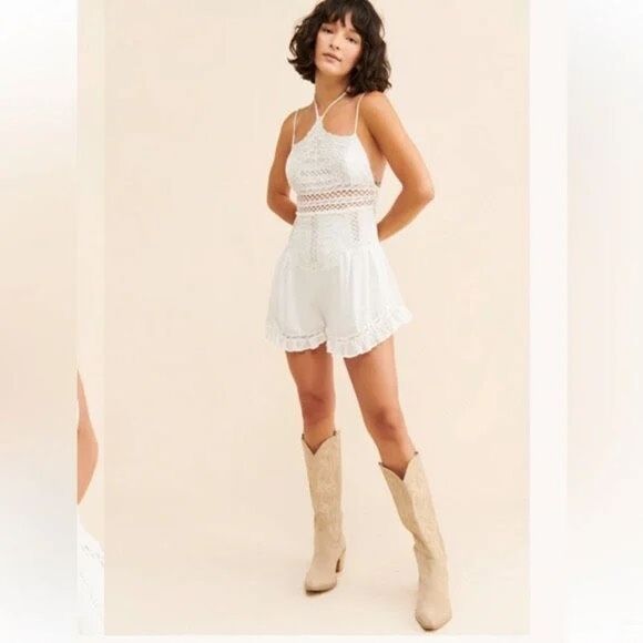 Free People - Taya Lace White Romper Shorts size 0 - Picture 1 of 15